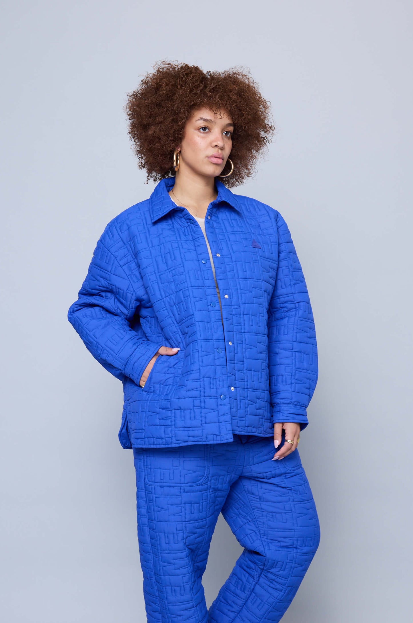 Monogram Quilted Puff Shacket - Cobalt