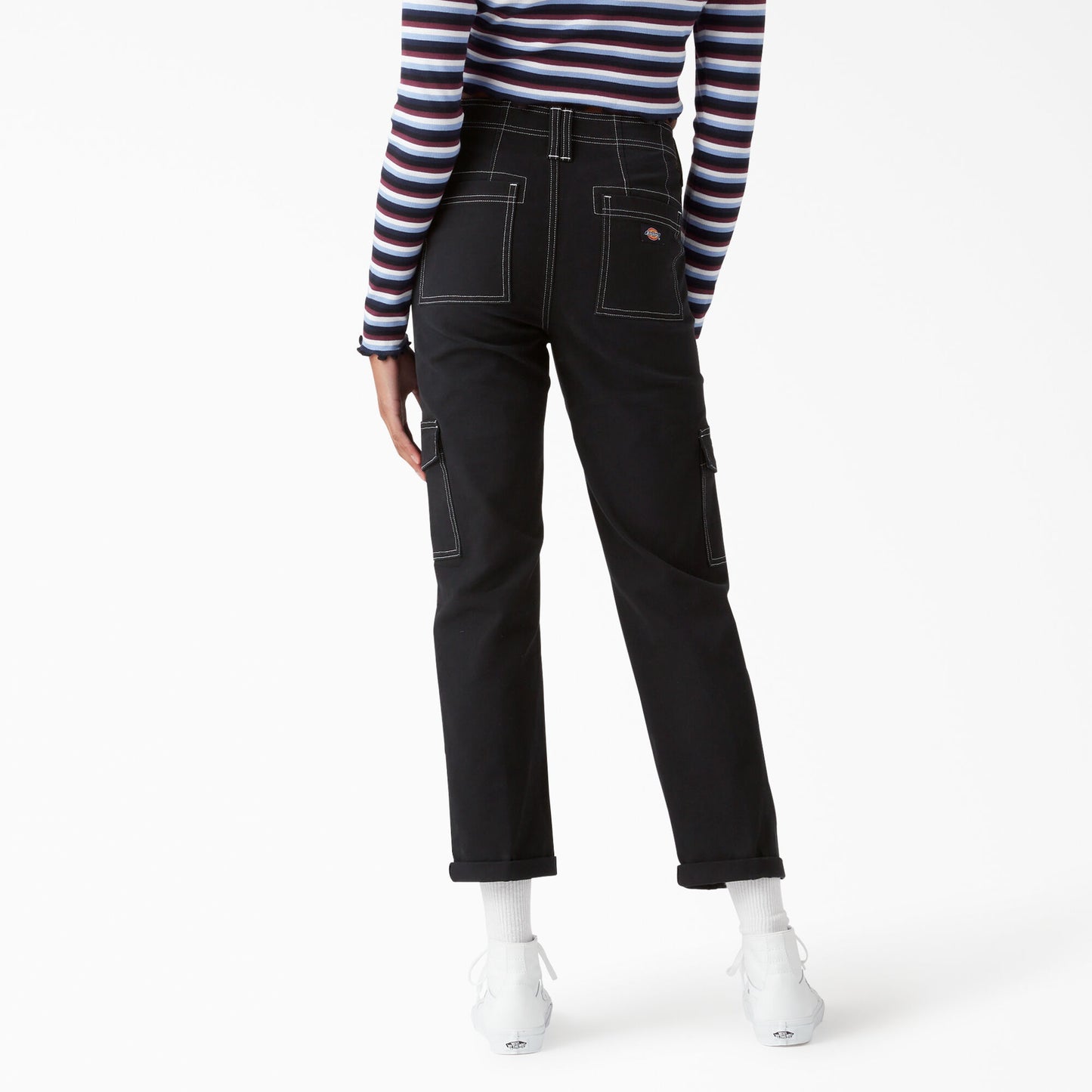 Skinny Fit Cuffed Cargo Pants - Black