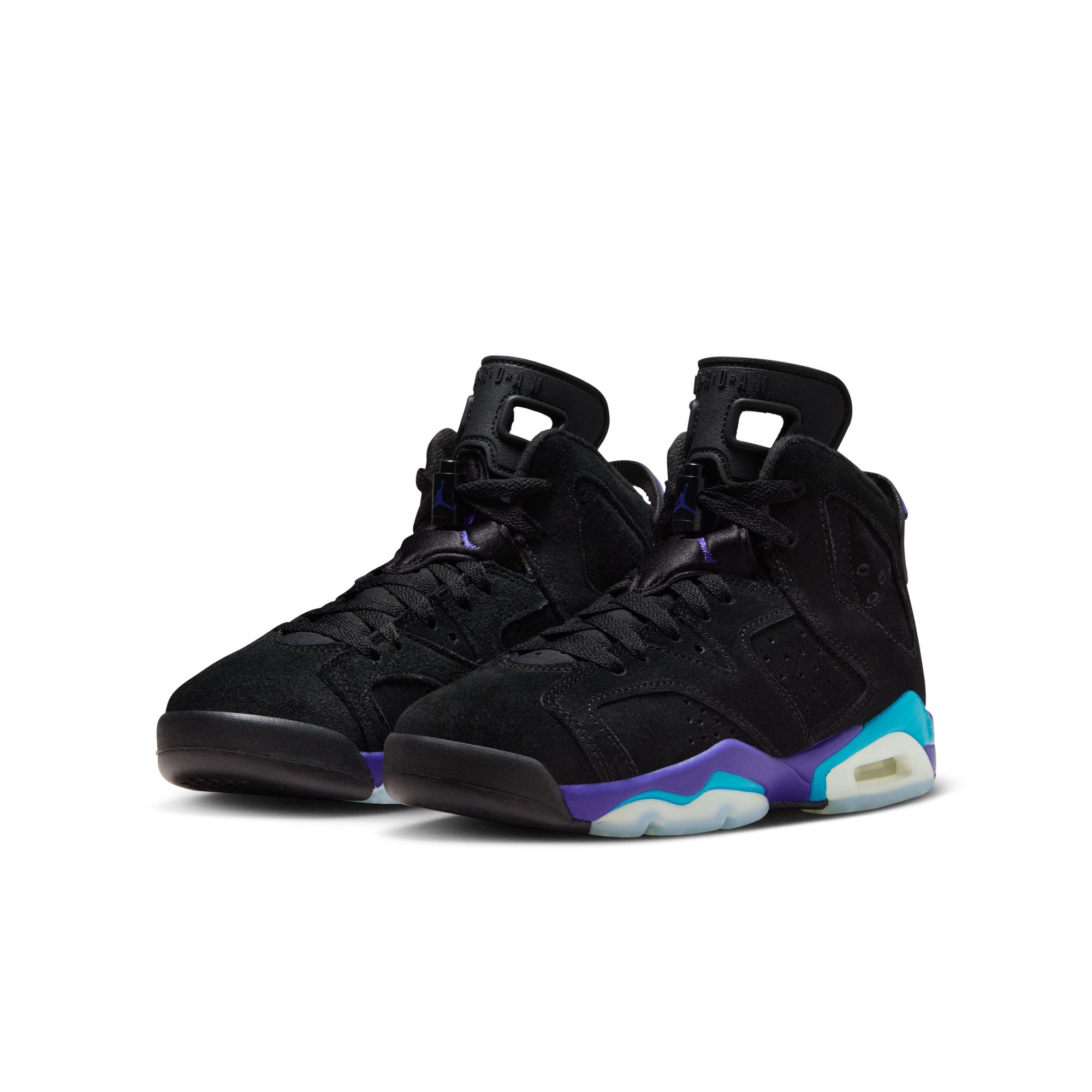 JORDAN 6 RETRO &#39;AQUA&#39; (GS)- BLACK/BRIGHT CONCORD/AQUATONE