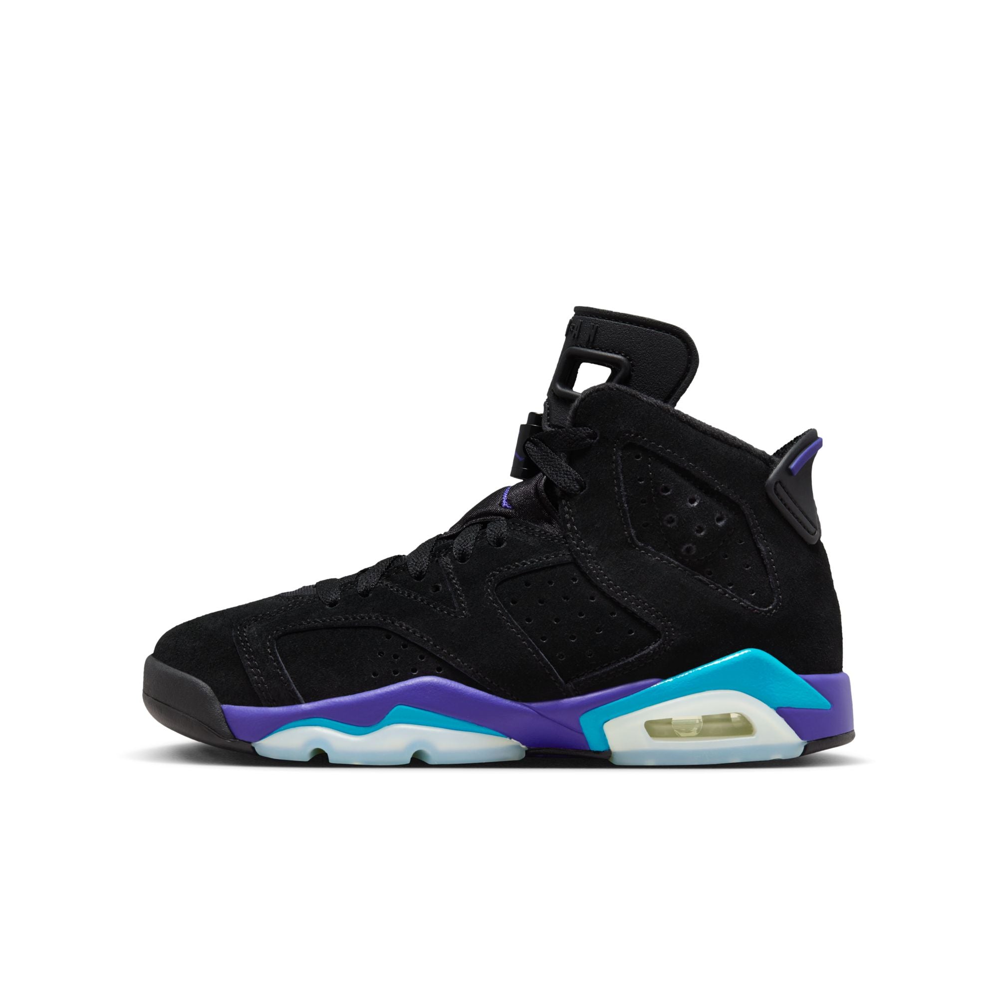 JORDAN 6 RETRO &#39;AQUA&#39; (GS)- BLACK/BRIGHT CONCORD/AQUATONE