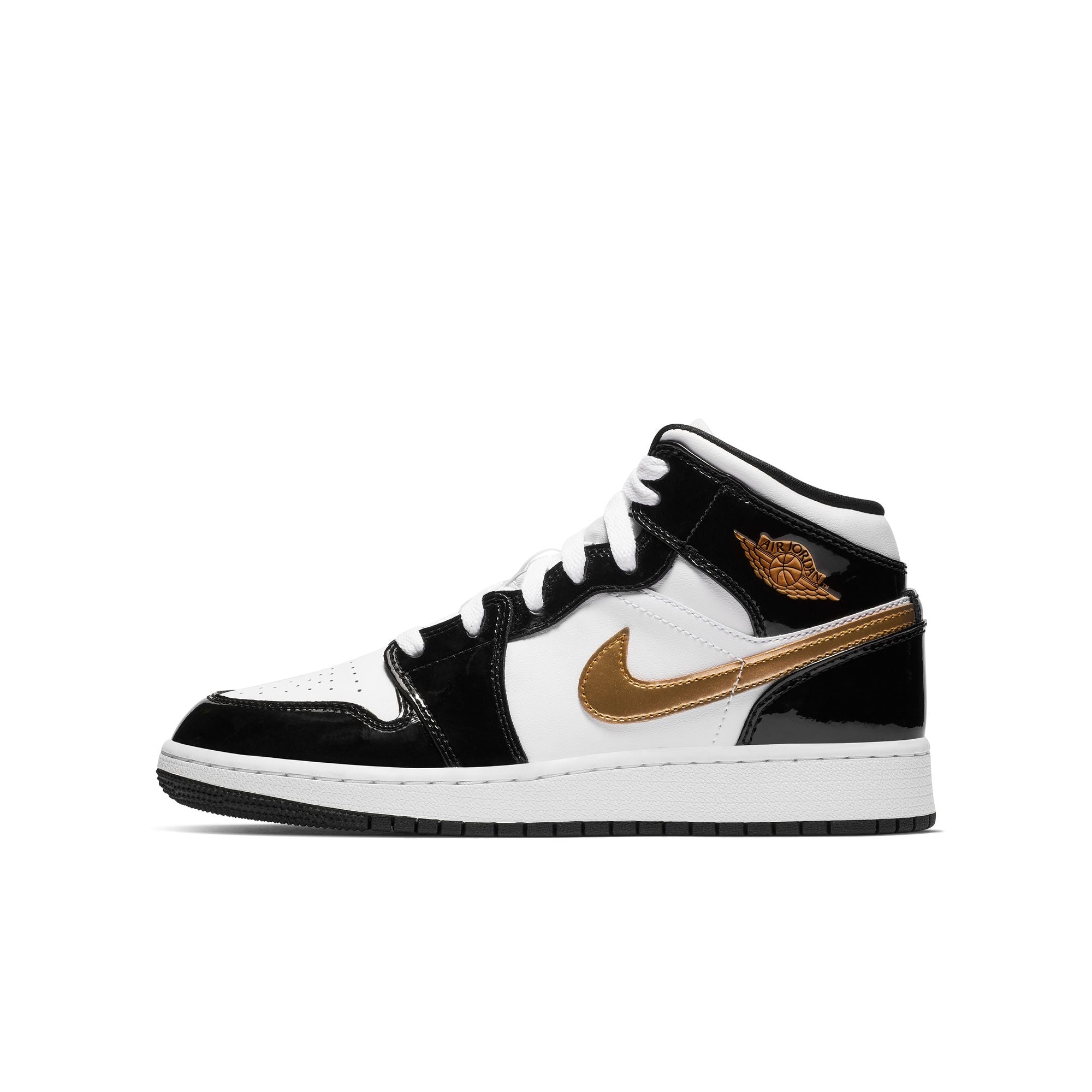 JORDAN 1 MID SE &#39;BLACK GOLD&#39; (GS) - BLACK/METALLIC GOLD/WHITE