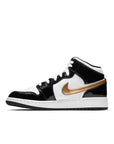 JORDAN 1 MID SE 'BLACK GOLD' (GS) - BLACK/METALLIC GOLD/WHITE