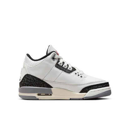 JORDAN 3 RETRO 'CEMENT GREY' (GS) - SUMMIT WHITE/FIRE RED/CEMENT GREY/BLACK