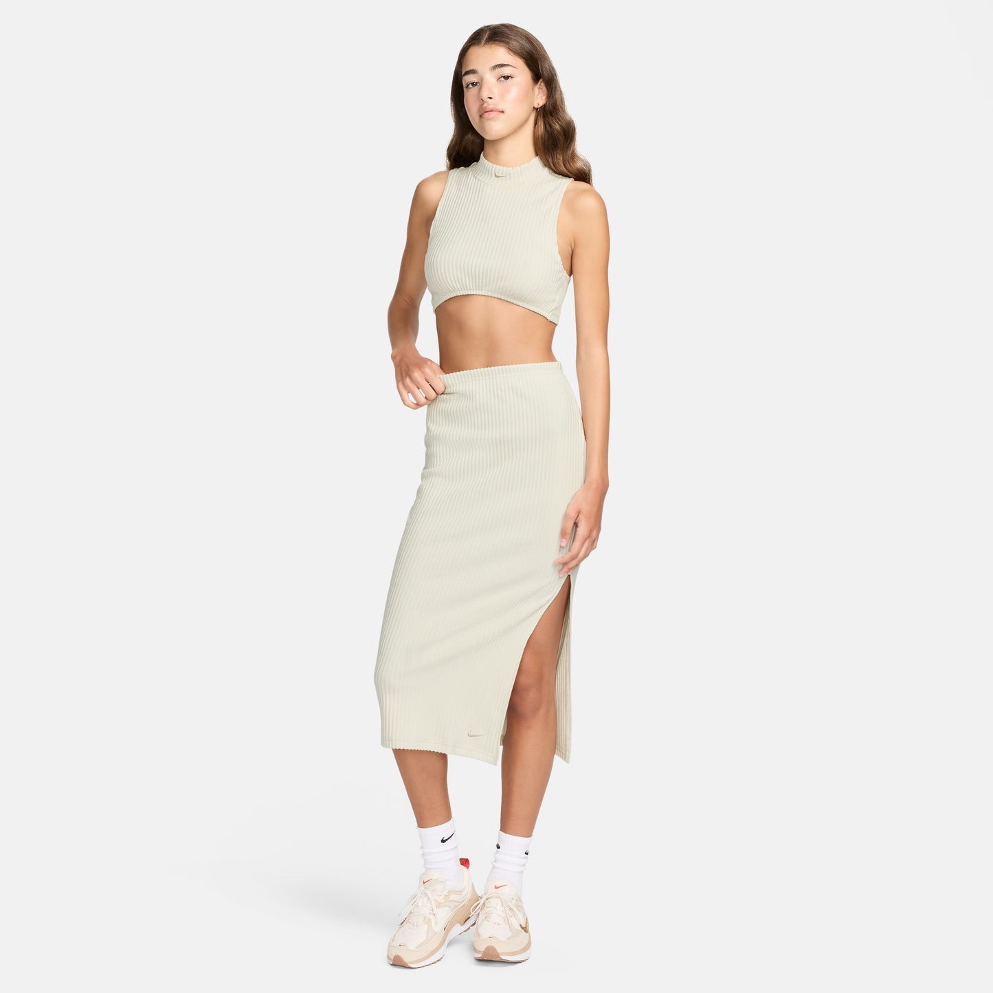 NSW CHILL KNIT SLIM RIBBED MIDI SKIRT - LT OREWOOD BRN/LT OREWOOD BRN