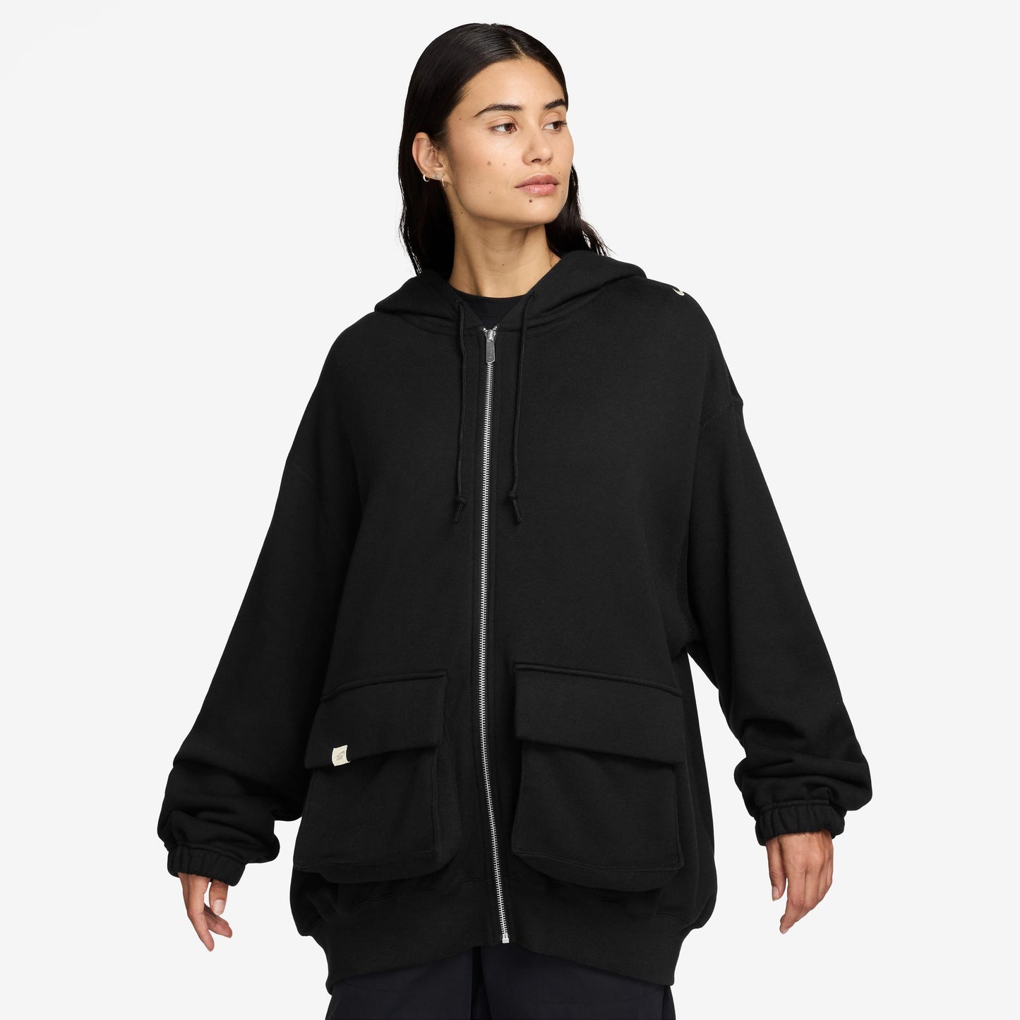 Women's Oversized Full-Zip French Terry Hoodie - Black