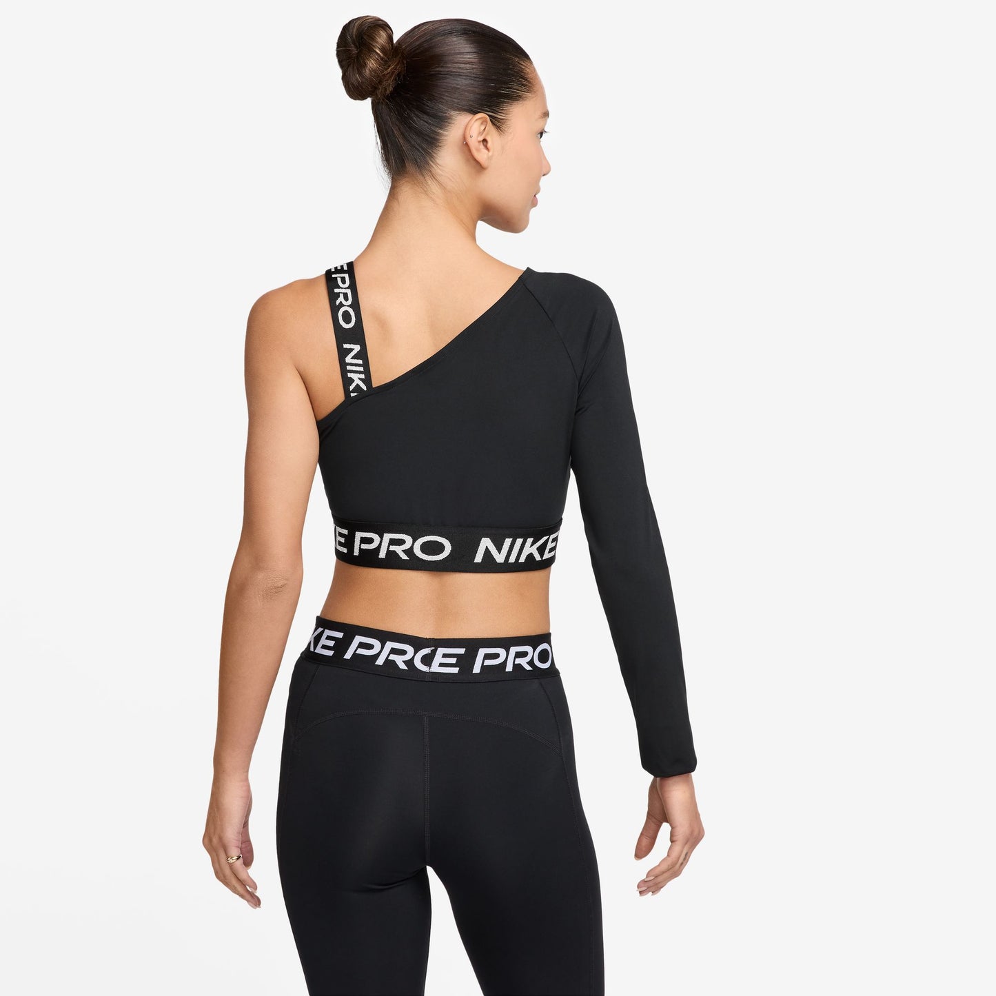 PRO SHINE DRI-FIT ASYMMETRICAL CROPPED TOP - BLACK/REFLECTIVE SILVER