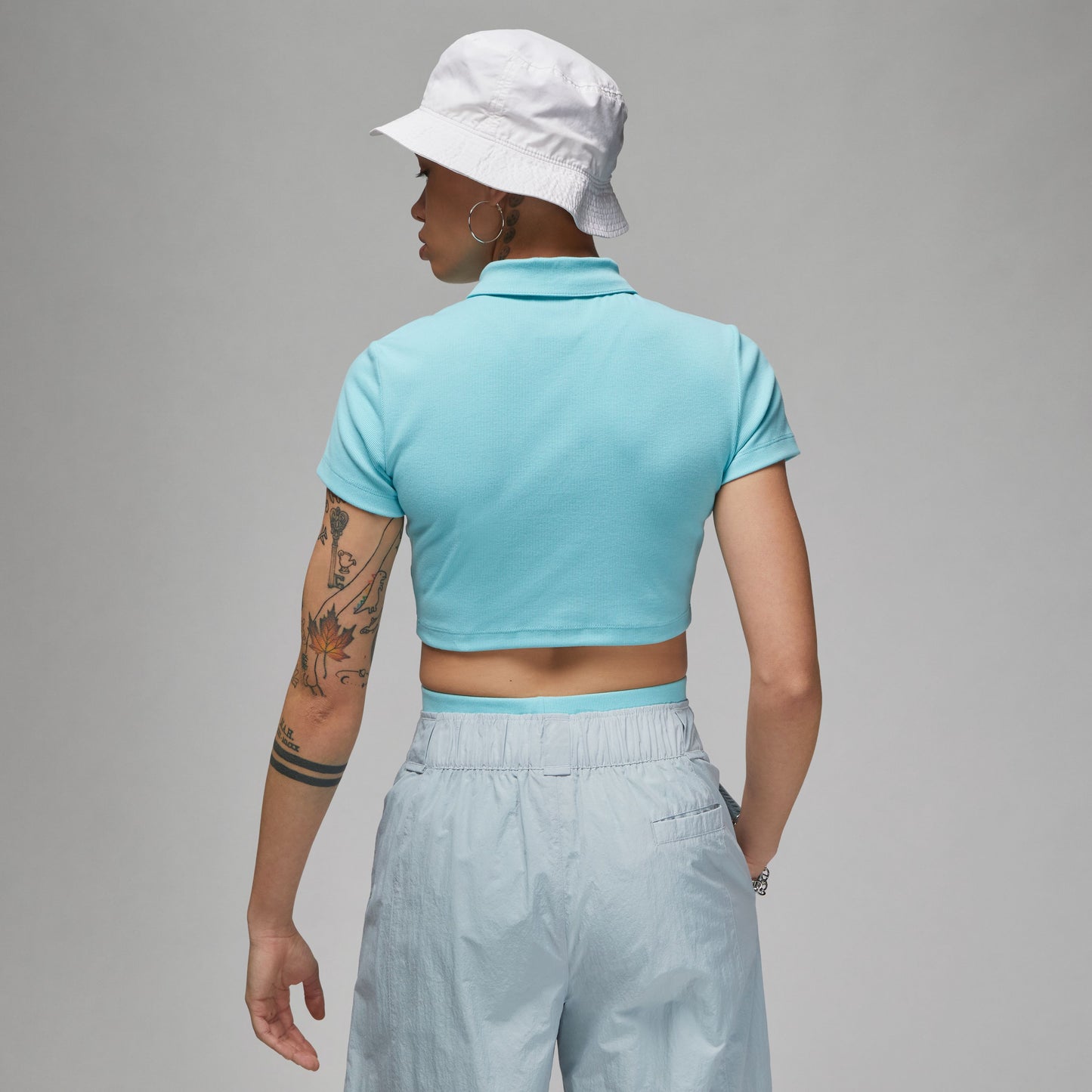 Cropped Ribbed Polo - Bleached Aqua