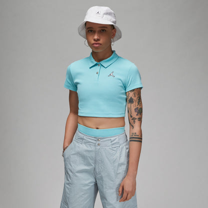 Cropped Ribbed Polo - Bleached Aqua