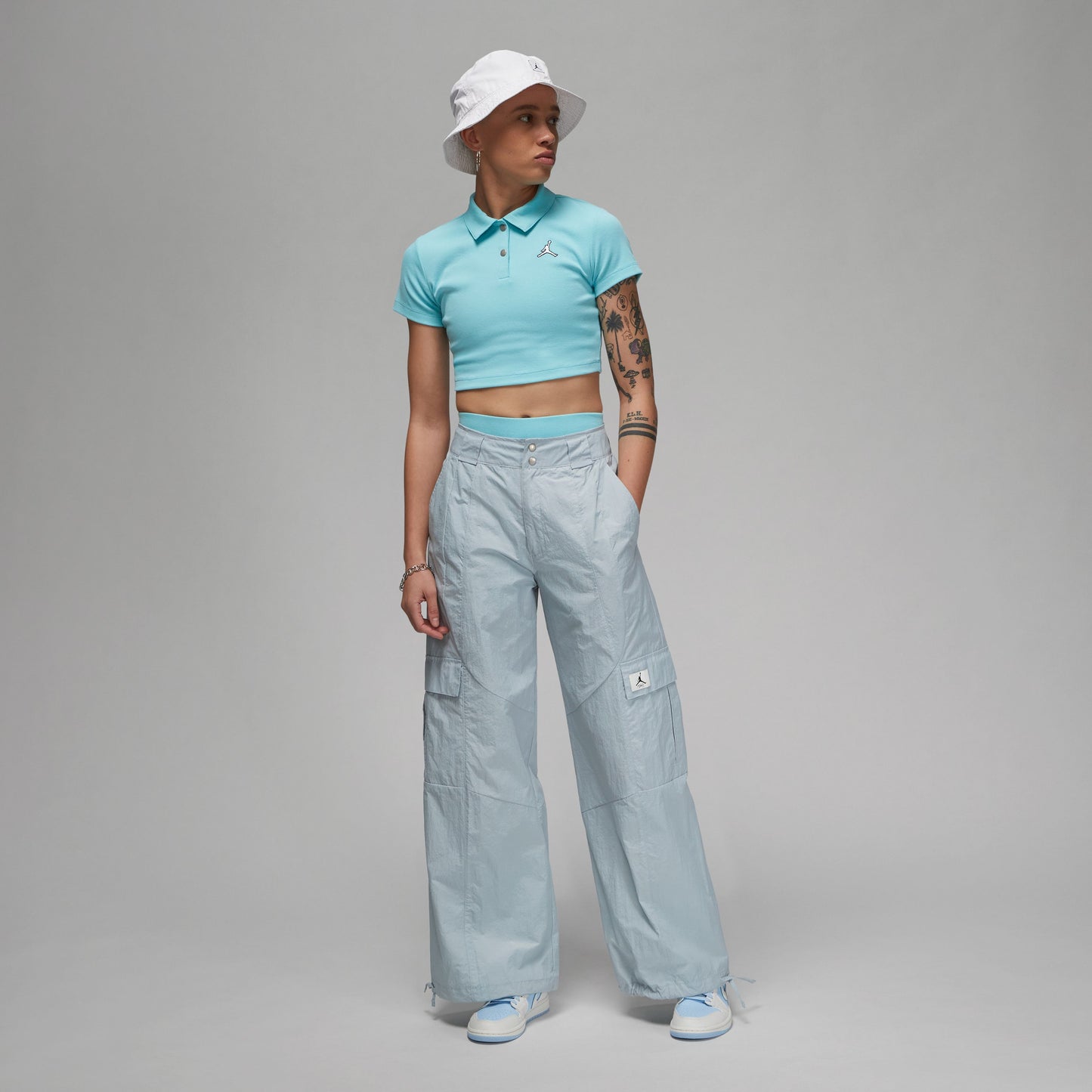 Cropped Ribbed Polo - Bleached Aqua