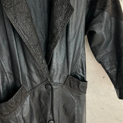 vintage 80s leather + snakeskin trench coat