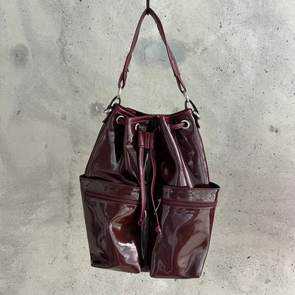 vintage patent leather bucket bag