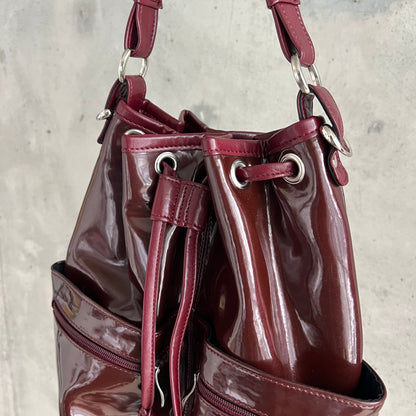 vintage patent leather bucket bag