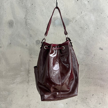 vintage patent leather bucket bag