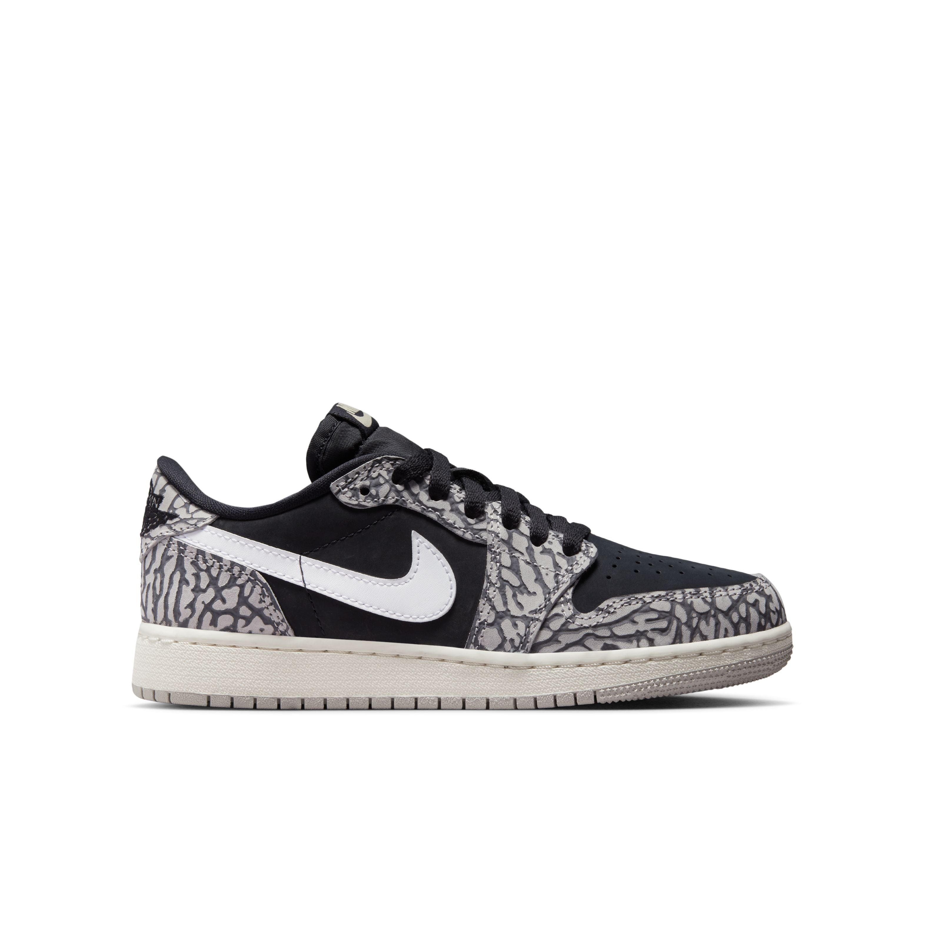 Jordan 1 Low OG (GS) - &#39;Elephant Print&#39; - Black/Muslin/Tech Grey/White