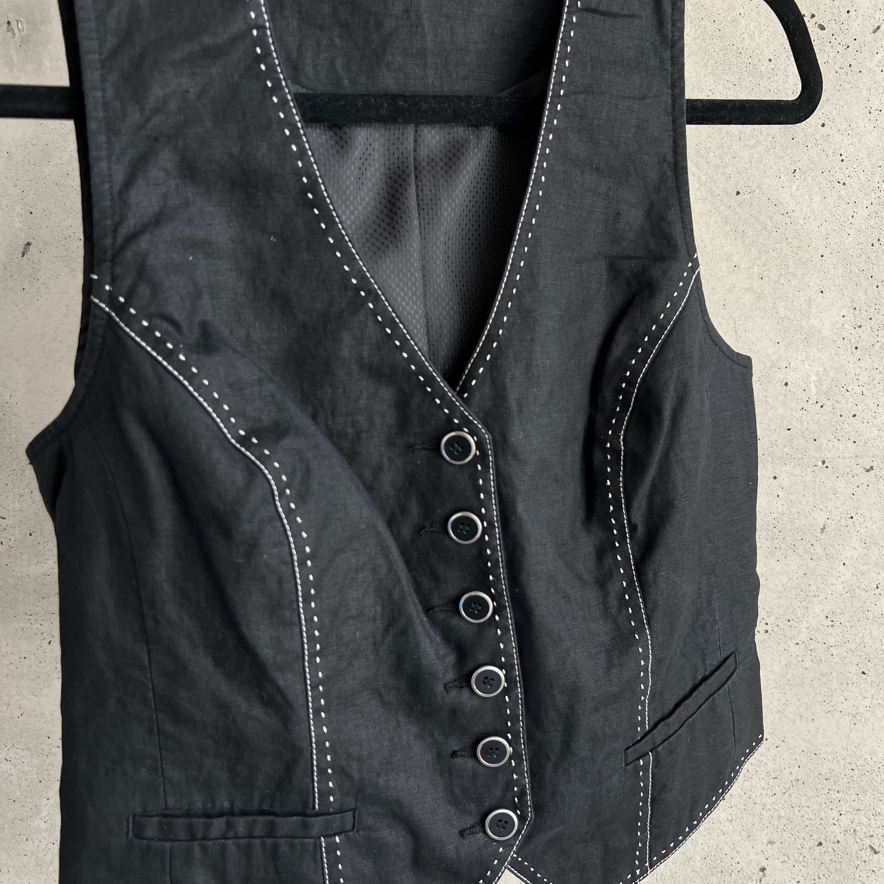 Vintage Linen Contrast Stitch Vest